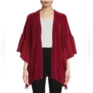 Open-Front Poncho with Ruffled Sleeves Size L/XL